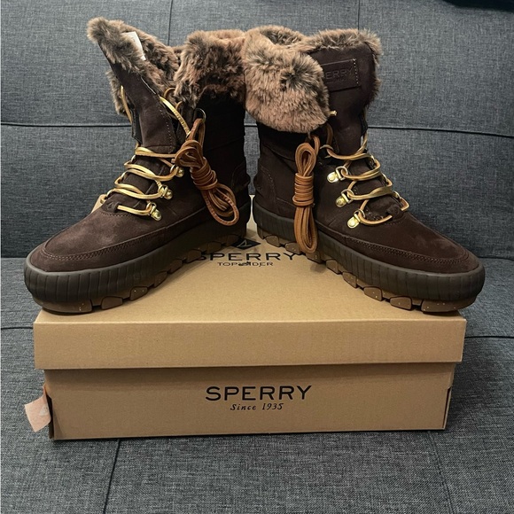 NEVER WORN. Brown suede ankle boots with fur - Picture 6 of 8